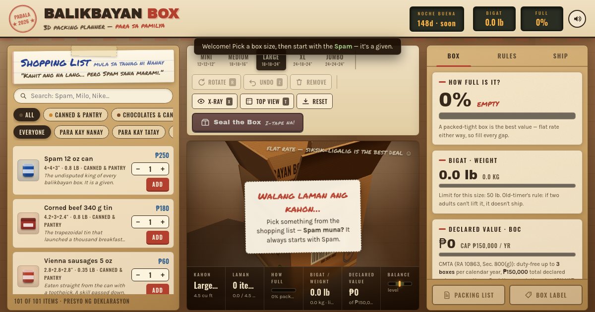 Screenshot of the Balikbayan Box demo