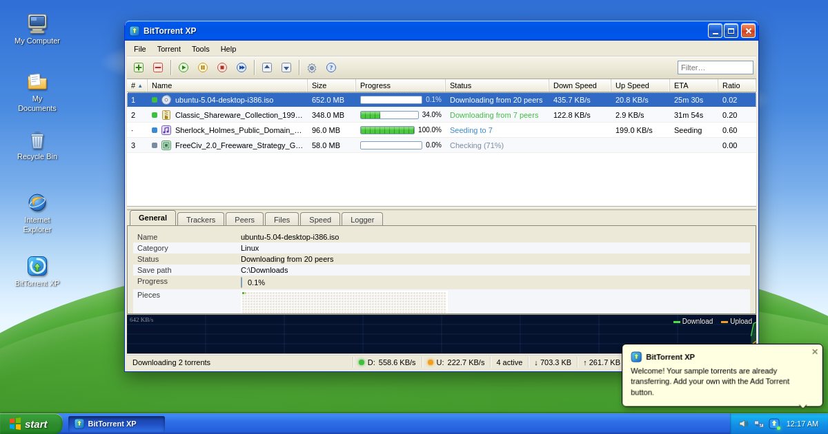 Screenshot of the Bittorrent demo